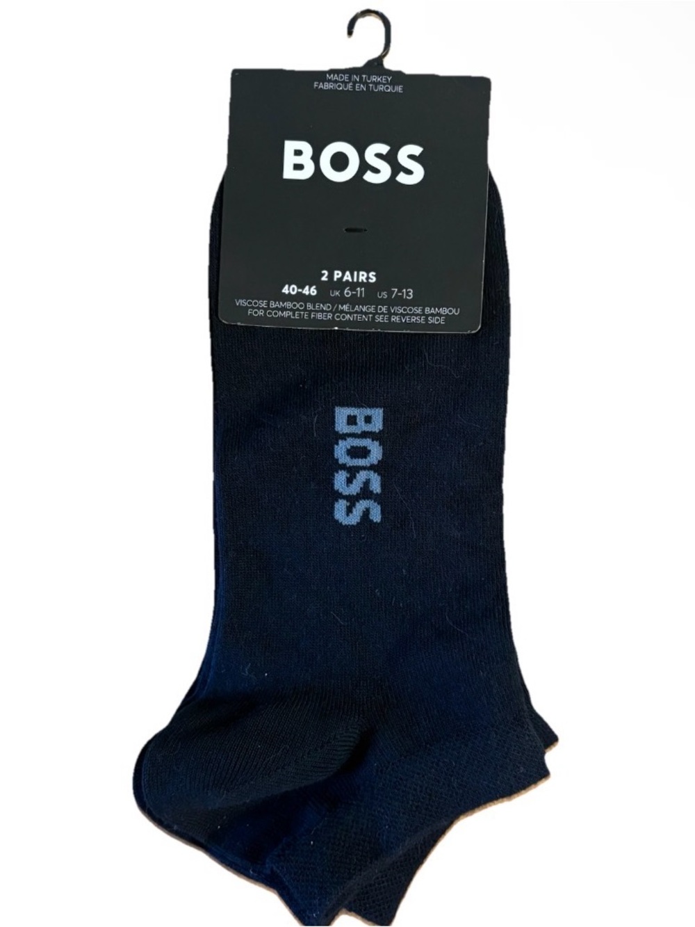 BOSS Men's 2-Pack Bamboo-Viscose Blend Ankle Socks - Dark Blue